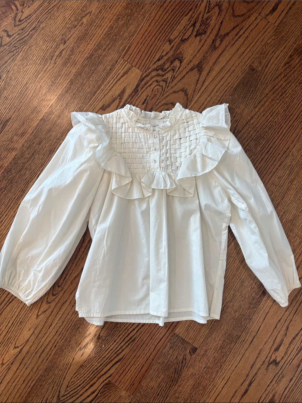 Cleobella White Woven Yoke Ruffle Blouse